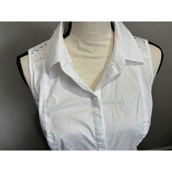 White House Black Market Women's Cotton Blend White Sleeveless Shirt Dress Sz 12 - Picture 3 of 5